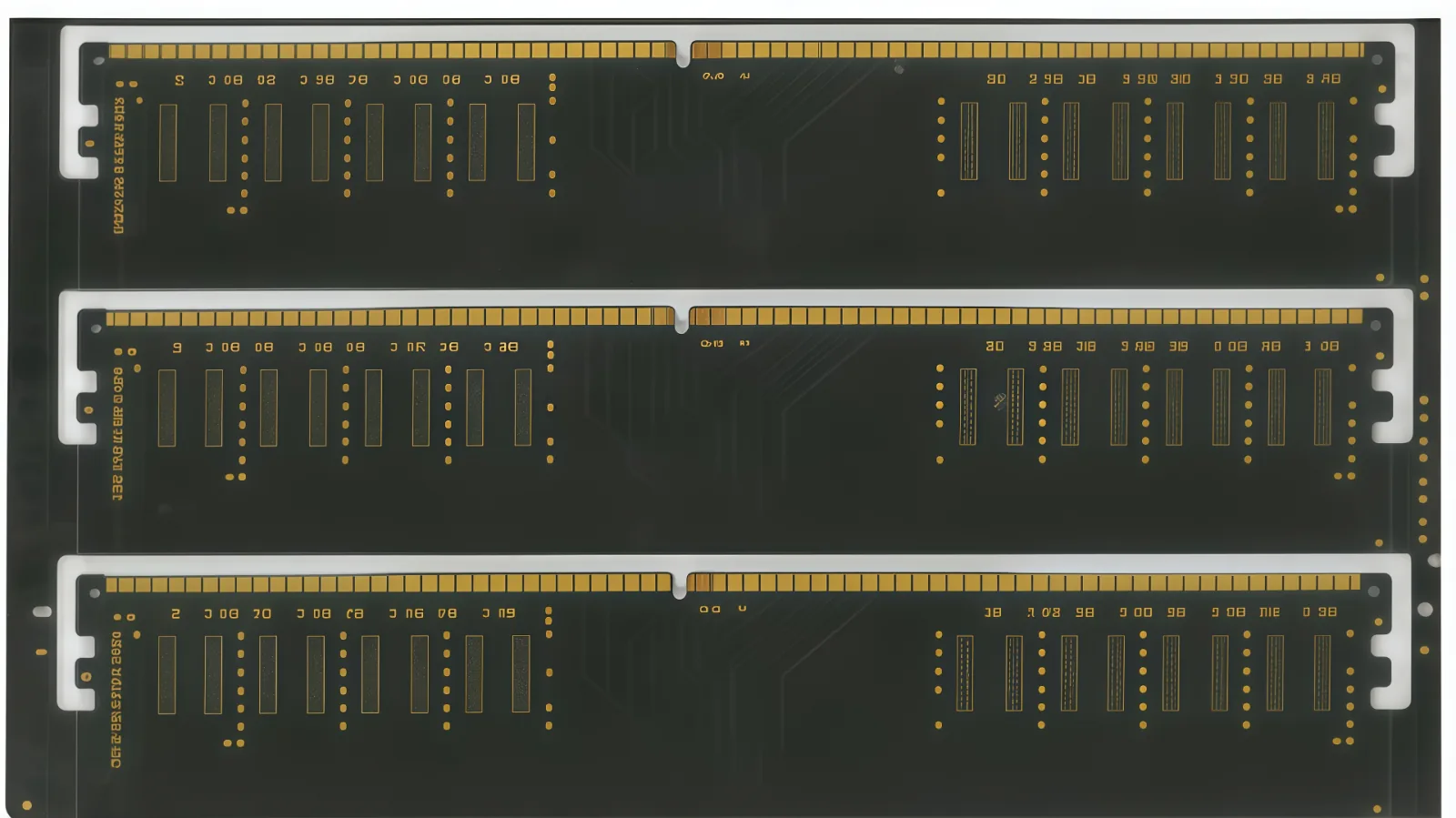 DDR memory module PCBs with gold-finger edge connectors