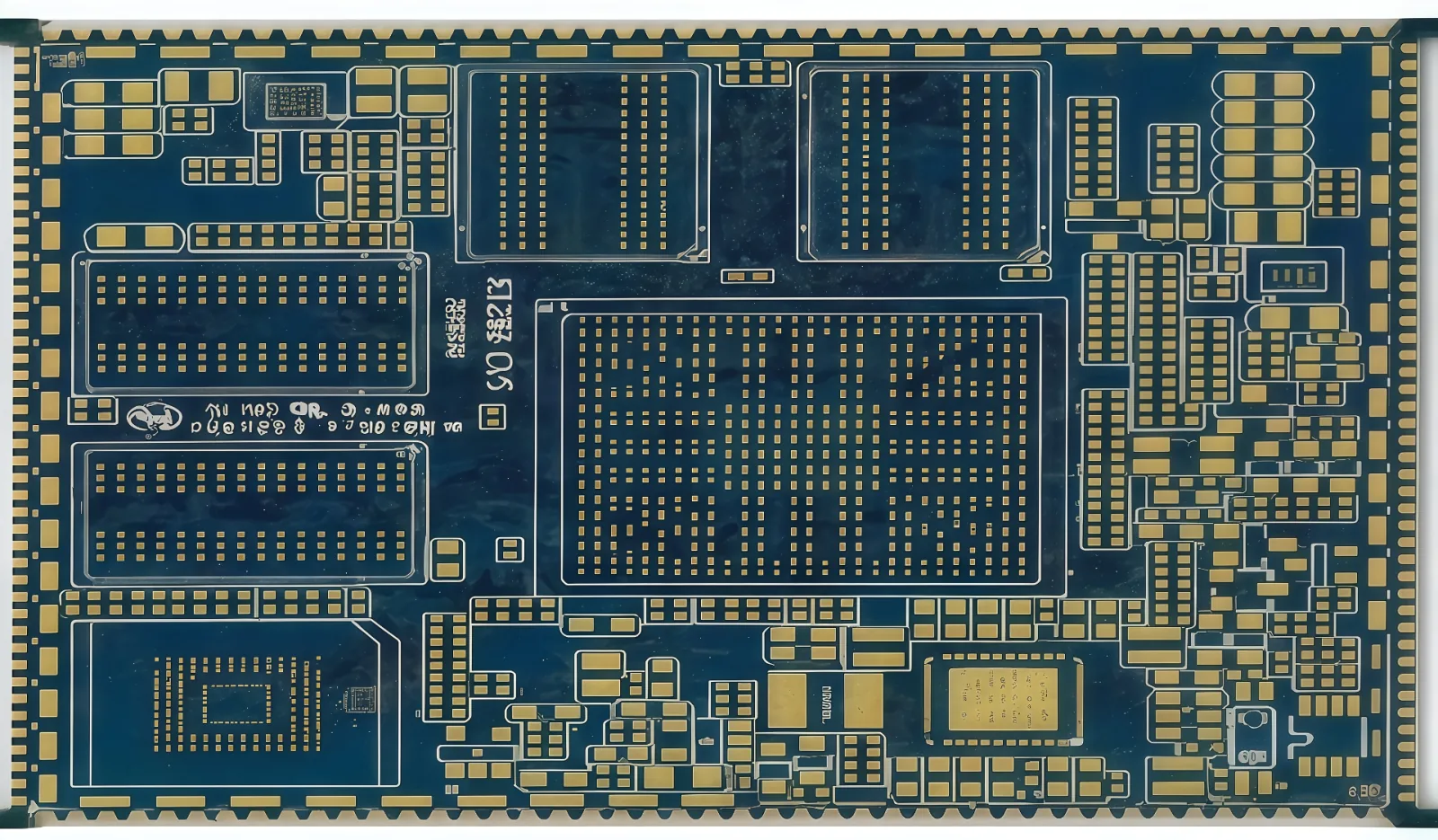 Blue soldermask server backplane PCB with gold-plated BGA arrays and castellated edges