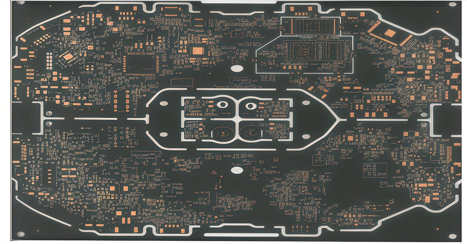 Heavy copper industrial control PCB with dense copper pads and high-current routing channels